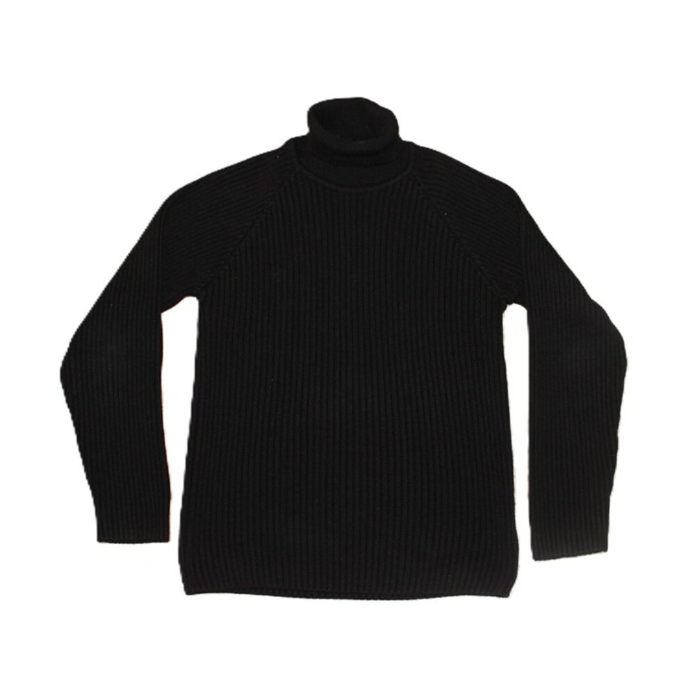 CAMEL Ribbed Knit Heavyweight Turtleneck Sweater in Black (M)